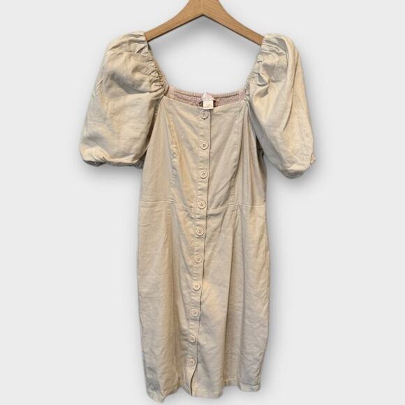 Rachel Parcell Linen Blend Button Front Puff Sleeve Dress Size Medium - Picture 2 of 7